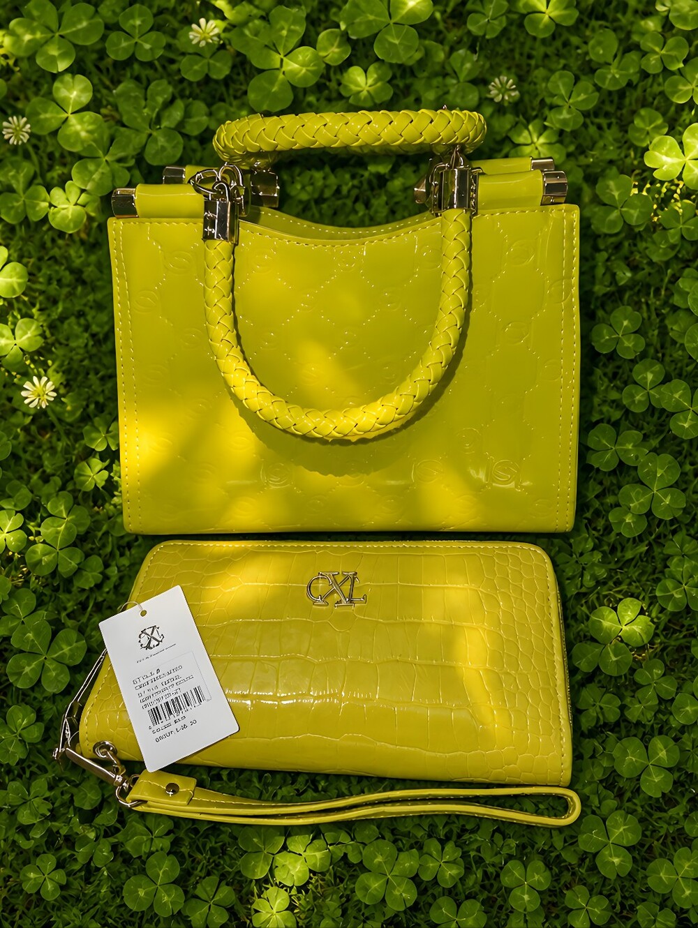 CXL by Christian Lacroix Bright Green Wallet & Bebe Patent Handbag NEW